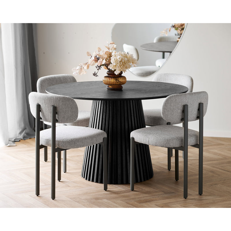 Dimensions Royan Dining Chair – Light Grey Fabric & Grey Steel Legs – Set of 2