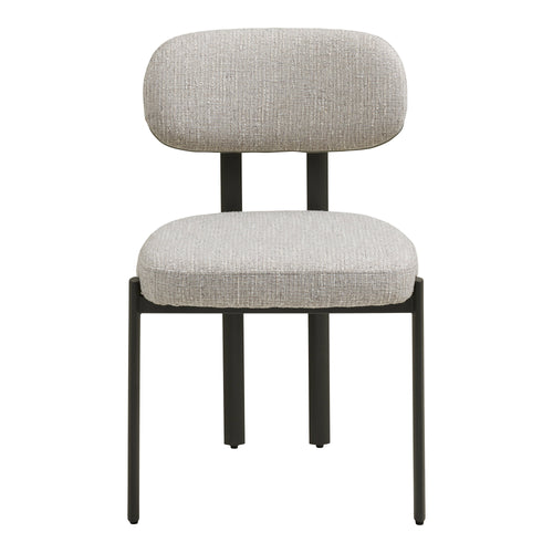 Chaise Royan tissu gris clair vue de face dossier coussin flottant structure acier laqué gris