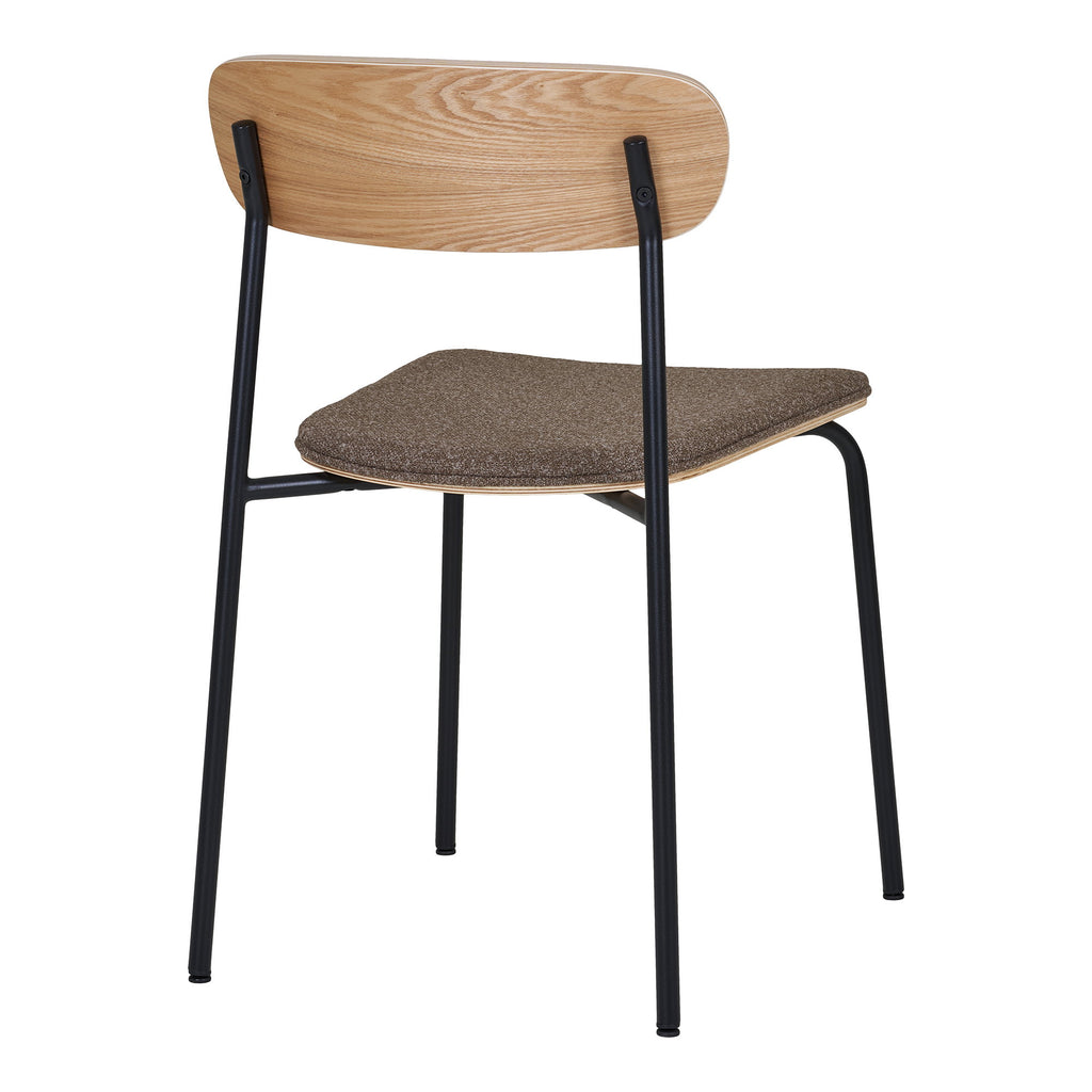 Chaise Estepona vue arrière dossier contreplaqué frêne naturel pieds acier laqué noir mat