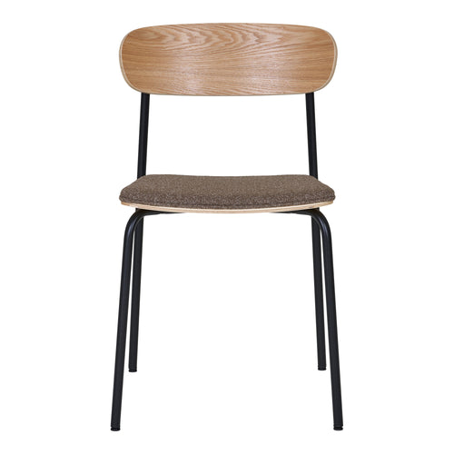 Chaise Estepona dossier frêne naturel arrondi assise tissu brun chiné pieds tubulaires noirs vue de face
