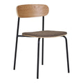 Chaise de salle à manger Estepona dossier contreplaqué frêne assise tissu brun chiné pieds métal noir vue trois quarts