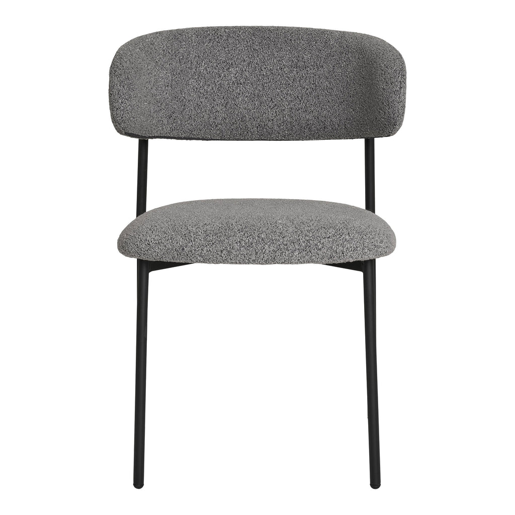Chaise de salle à manger Mira bouclé gris clair vue de face dossier horizontal flottant