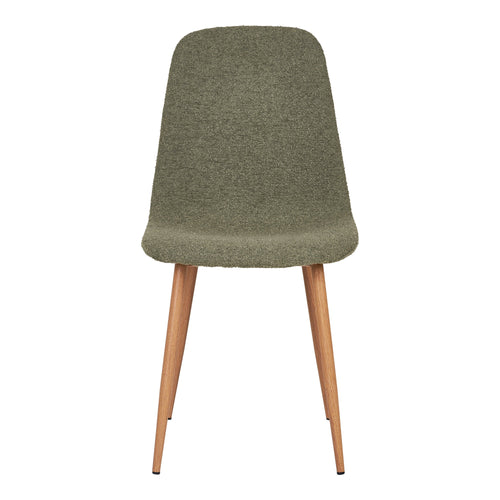 Chaise Stockholm vert forêt vue de face – tissu bouclé polyester et pieds aspect chêne