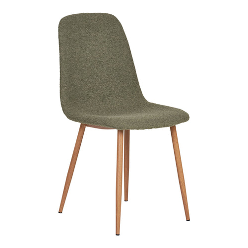 Chaise salle à manger Stockholm bouclé vert forêt pieds aspect bois – vue 3/4