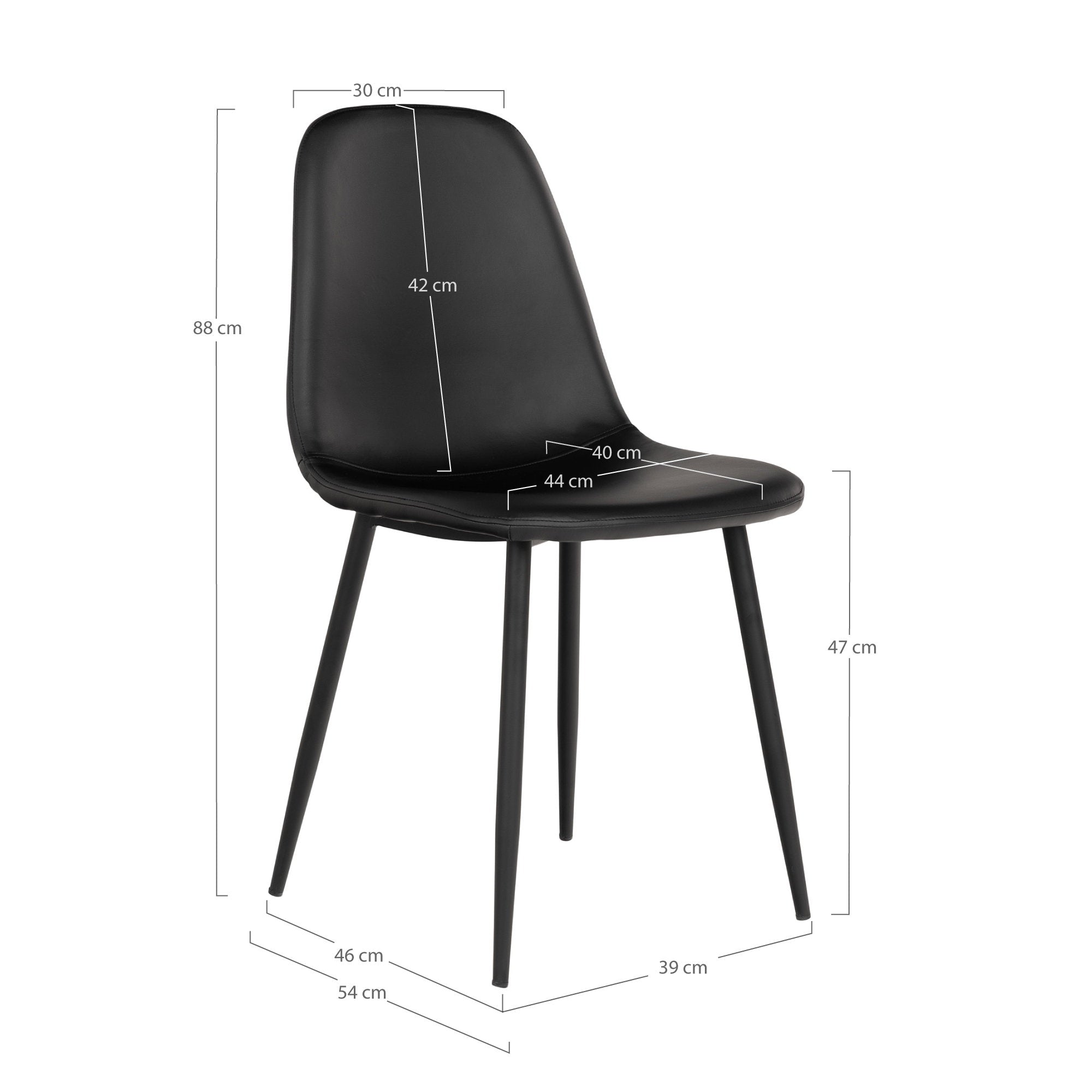 Dimensions chaise Stockholm noir : hauteur 88 cm, largeur 44 cm, hauteur assise 47 cm