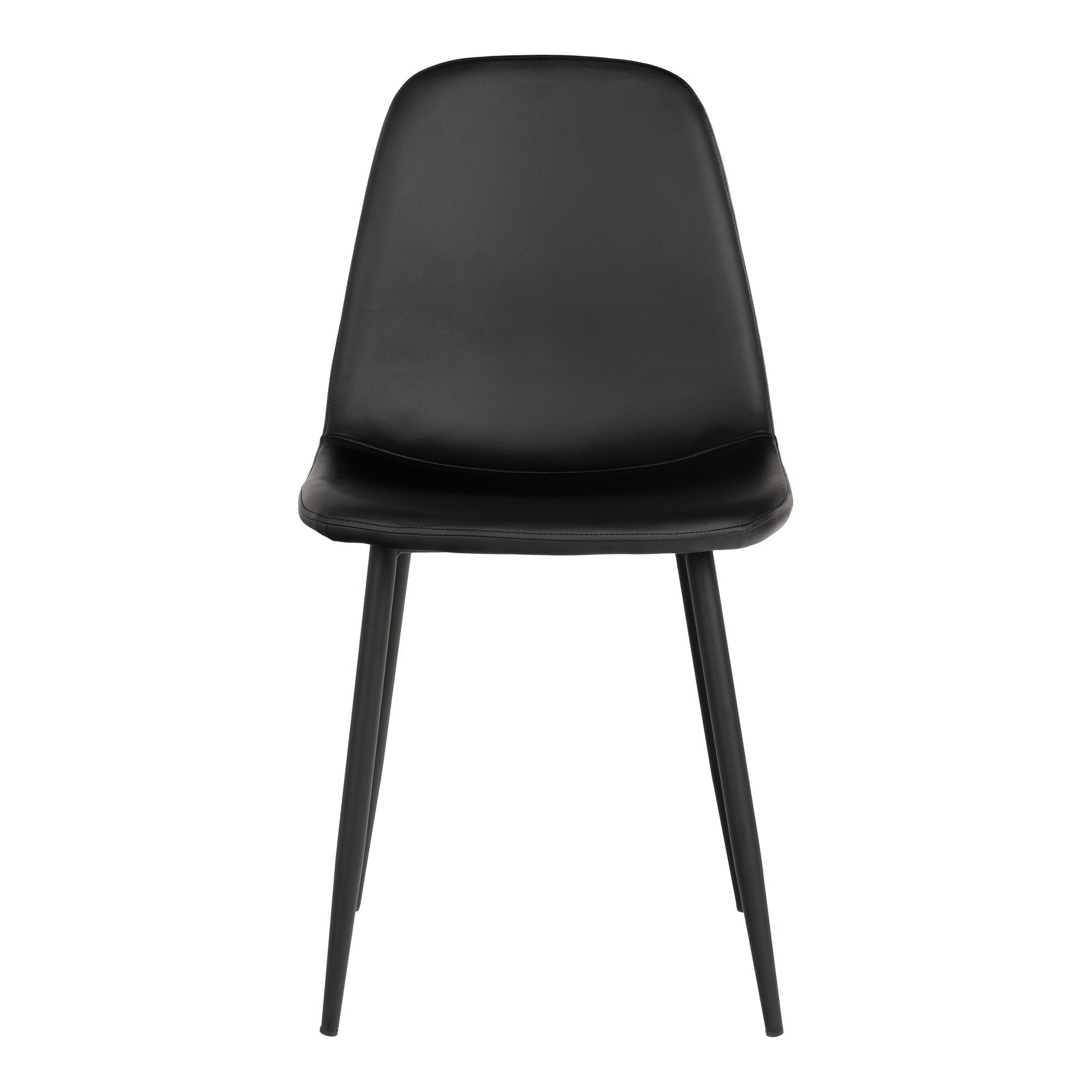 Chaise Stockholm noire vue de face – PU cuir mat et pieds acier noir effilés