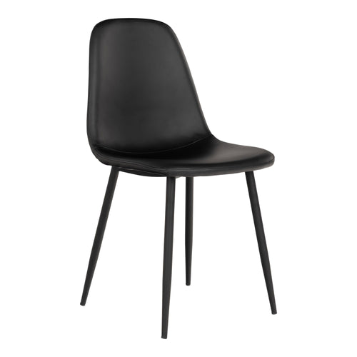 Chaise salle à manger Stockholm PU cuir noir mat pieds métal noir – vue 3/4