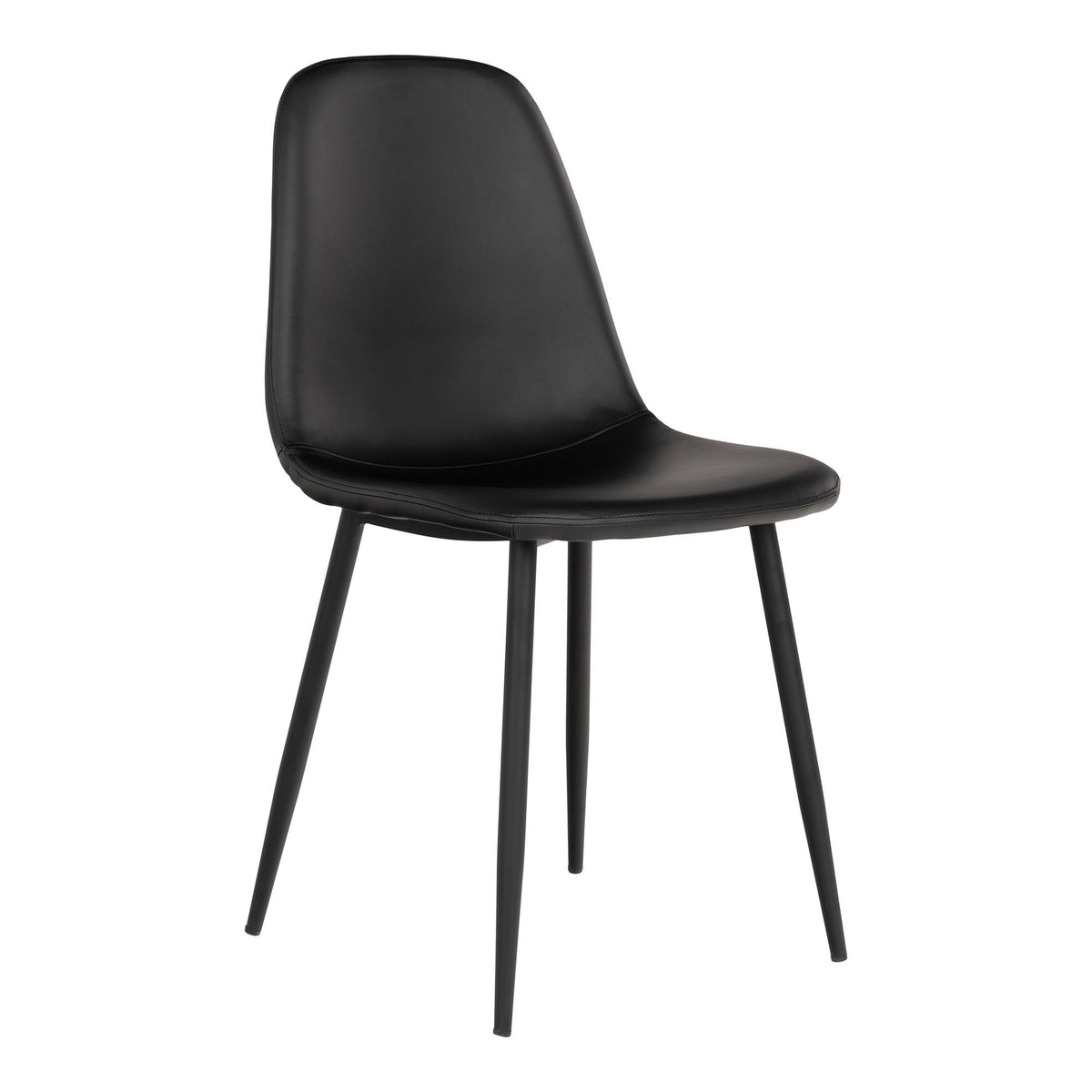 Chaise de salle à manger Stockholm simili cuir noir mat pieds acier noir vue 3/4