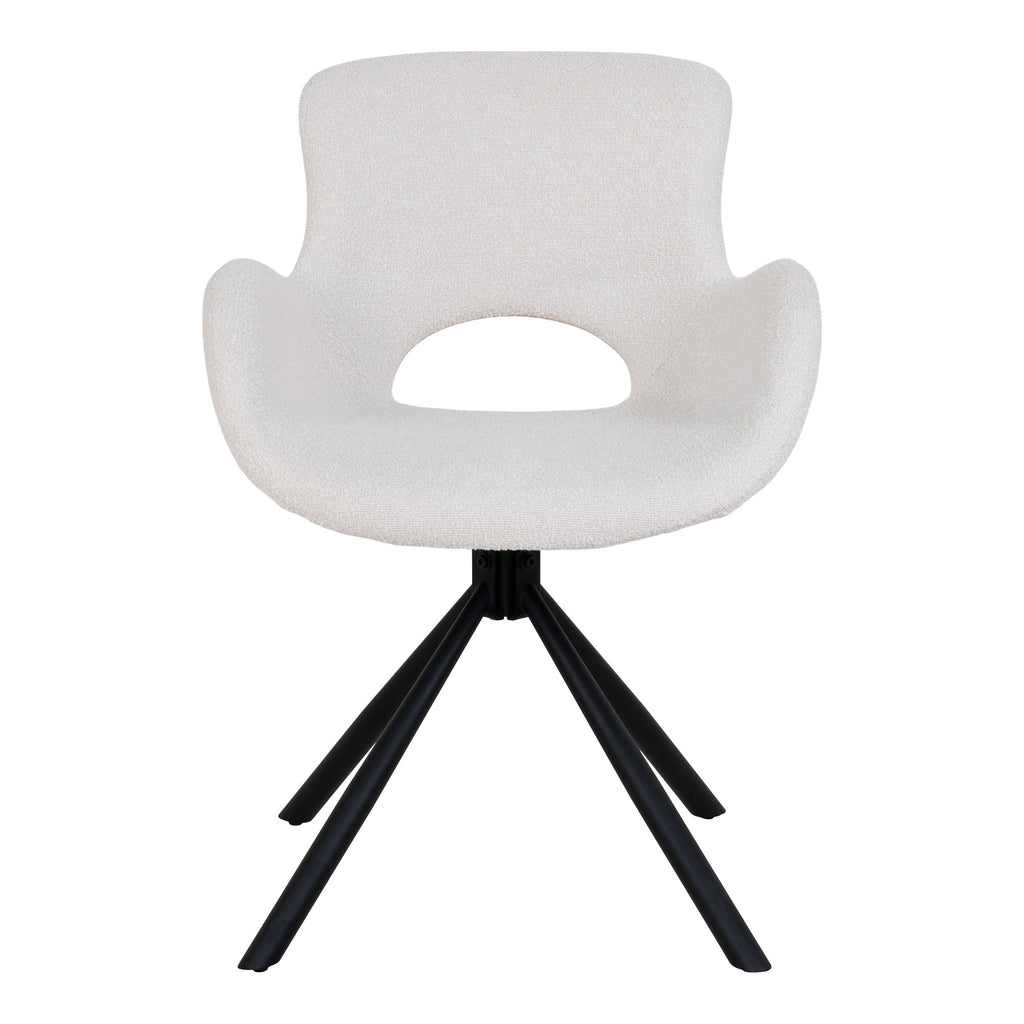 Chaise de table Amorim pivotante bouclé blanc cassé vue de face dossier ajouré design organique