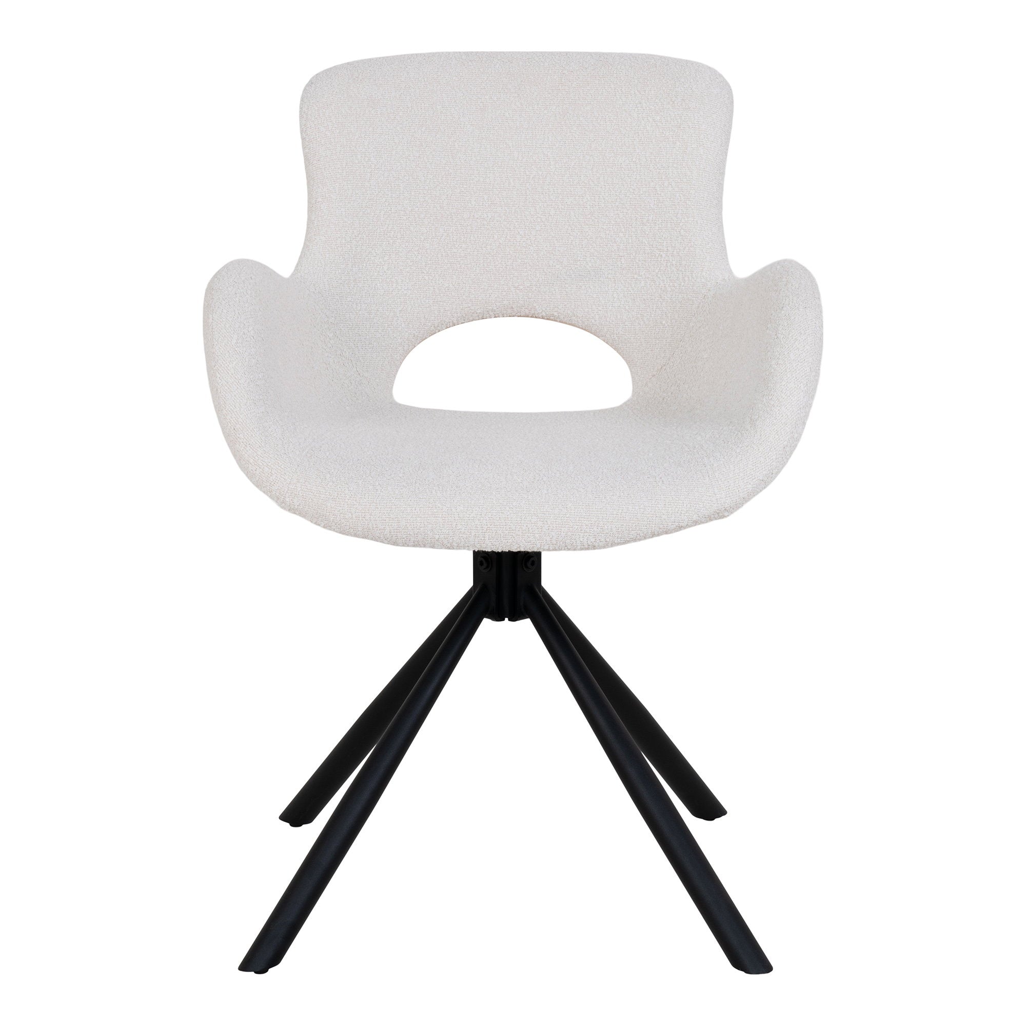 Chaise de table Amorim pivotante bouclé blanc cassé vue de face dossier ajouré design organique