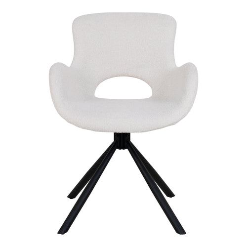 Chaise de table Amorim pivotante bouclé blanc cassé vue de face dossier ajouré design organique