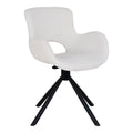 Chaise de table Amorim pivotante en bouclé blanc cassé avec pied étoile acier noir vue trois quarts