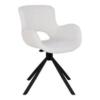 Chaise de table Amorim pivotante en bouclé blanc cassé avec pied étoile acier noir vue trois quarts