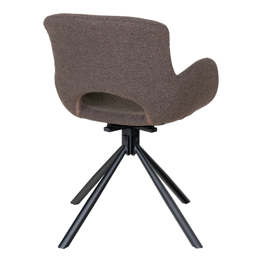 Chaise Amorim pivotante bouclé mushroom vue arrière dossier arrondi pied étoile acier laqué noir