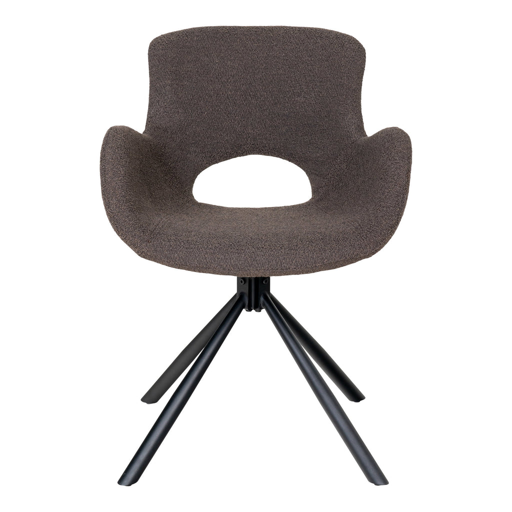 Chaise de table Amorim pivotante bouclé mushroom vue de face dossier ajouré design organique