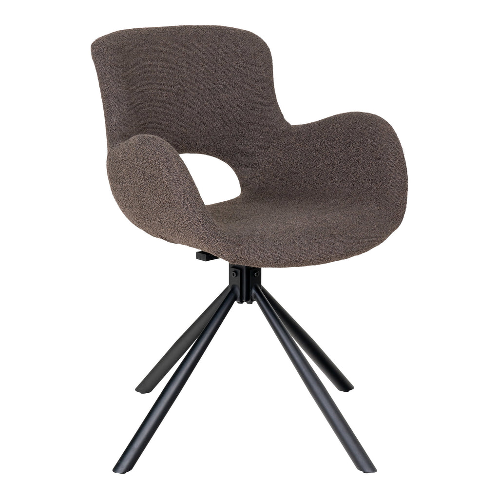 Chaise de table Amorim pivotante en bouclé mushroom avec pied étoile acier noir vue trois quarts