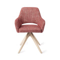 Chaise de salle à manger Yanai rouge chiné sur piètement pivotant chêne blanchi vue de face accoudoirs et dossier à découpe