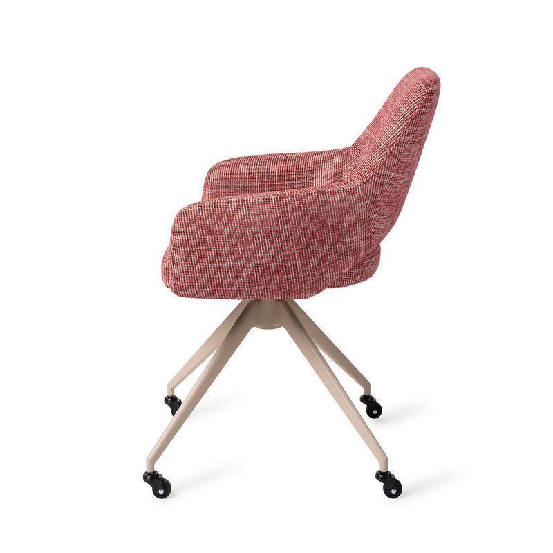 Dimensions Chaise Yanai tissu quatre pieds à roulettes