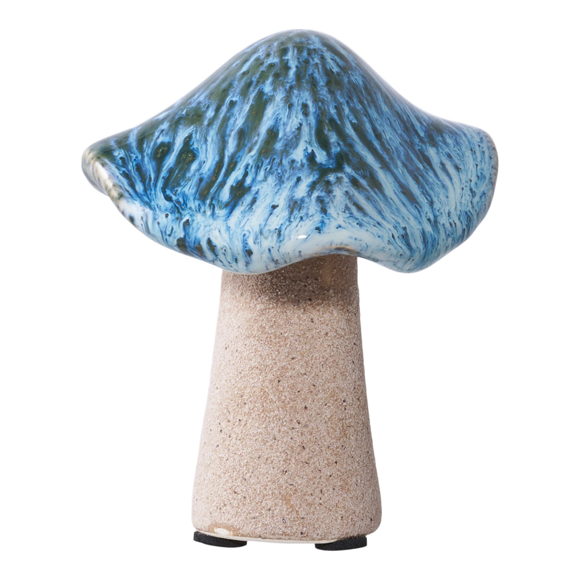 Champignon céramique grès chapeau bleu vert marbré émaillé vue trois quarts