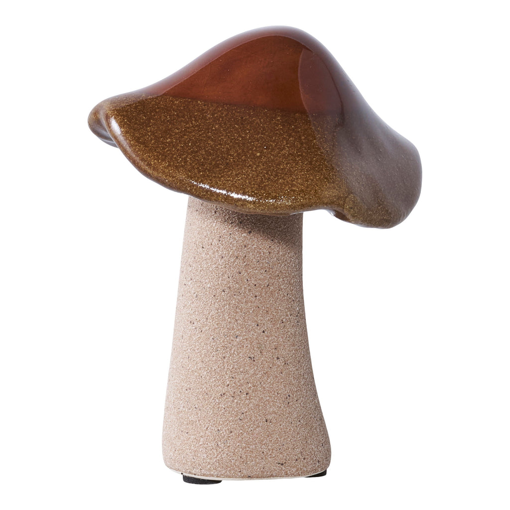 Champignon céramique grès chapeau brun doré cuivré émaillé vue trois quarts