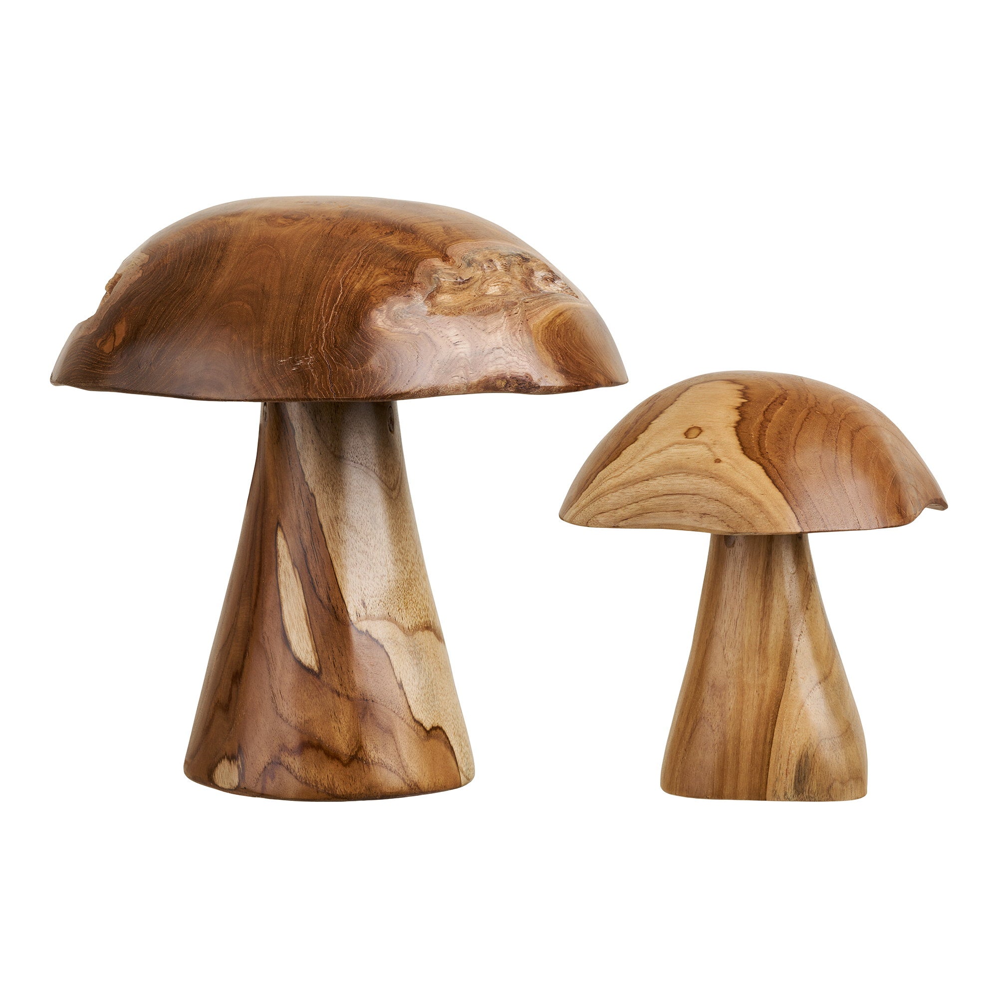 Champignons décoratifs Kodi teck massif sculpté main set 2 H25 H35 cm vue face
