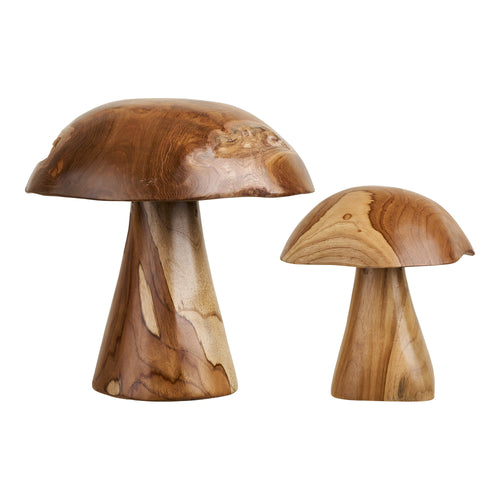 Champignons décoratifs Kodi teck massif sculpté main set 2 H25 H35 cm vue face