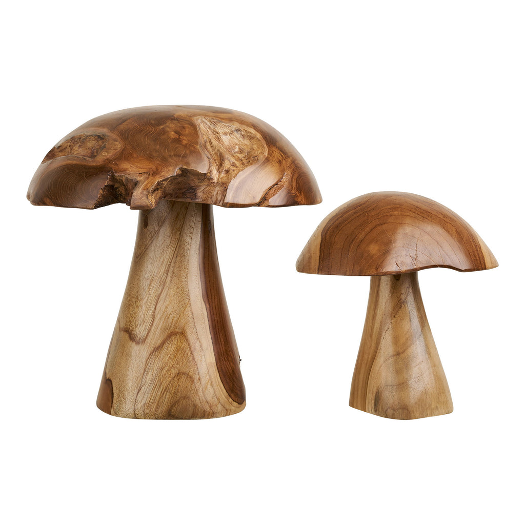 Champignons Kodi teck naturel paire sculptures organiques bois vue trois quarts