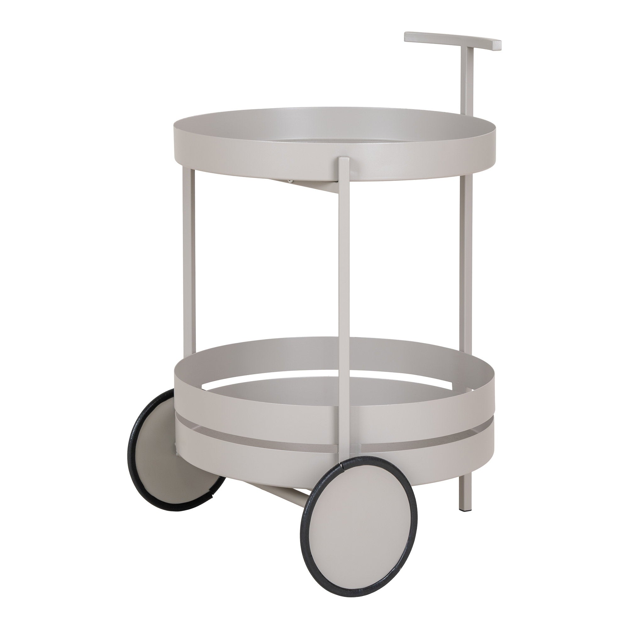 Détail roues et structure acier laqué mat chariot de bar Beja gris taupe
