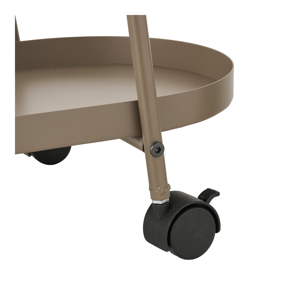 Chariot Empoli détail roulette avec système de blocage acier taupe vue rapprochée