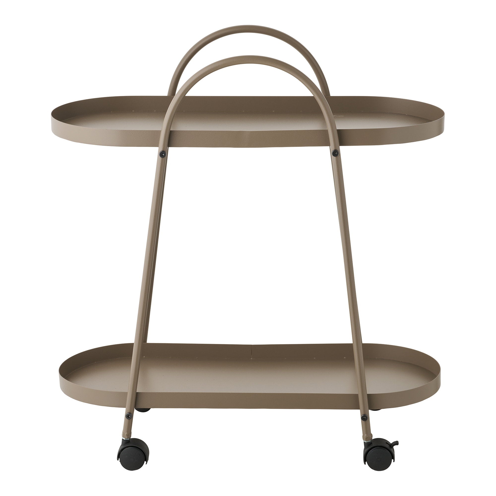 Chariot de bar Empoli acier taupe mat plateaux ovales arche double vue de face