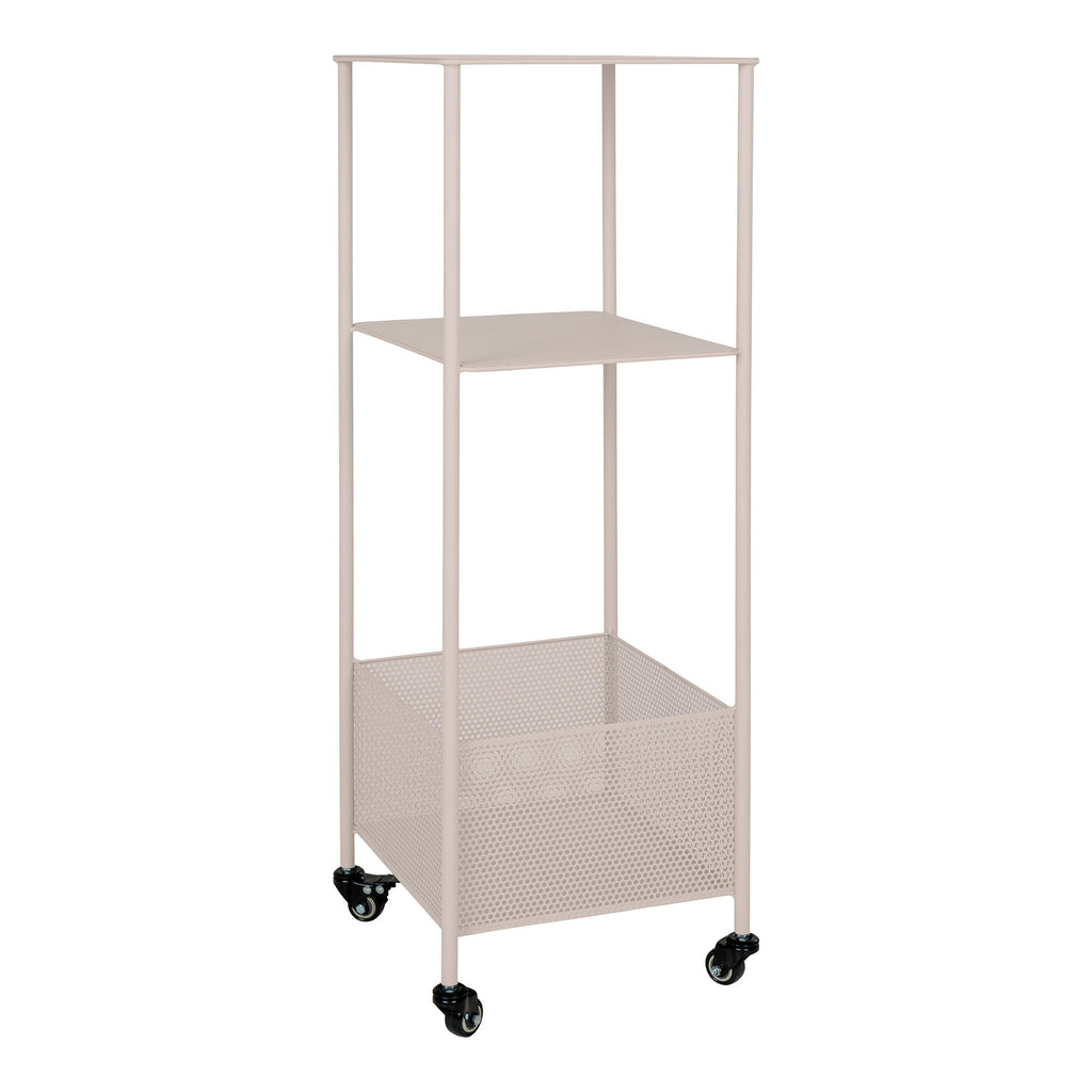Chariot de rangement Torres acier sable 3 niveaux roulettes 35x35x100 cm vue trois quarts