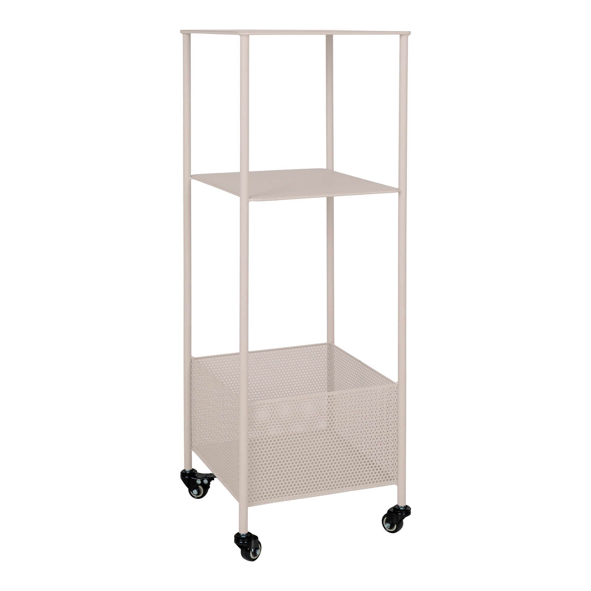 Chariot de rangement Torres acier sable 3 niveaux roulettes 35x35x100 cm vue trois quarts