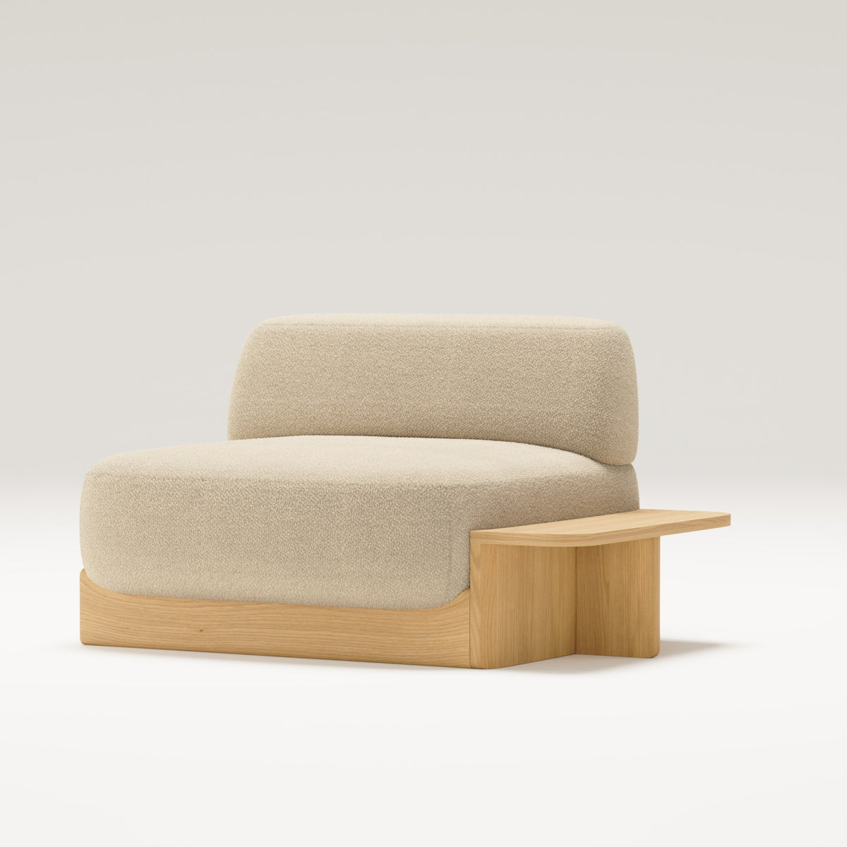 Chauffeuse Dome en chêne et tissu beige avec la table d'appoint latérale Dome