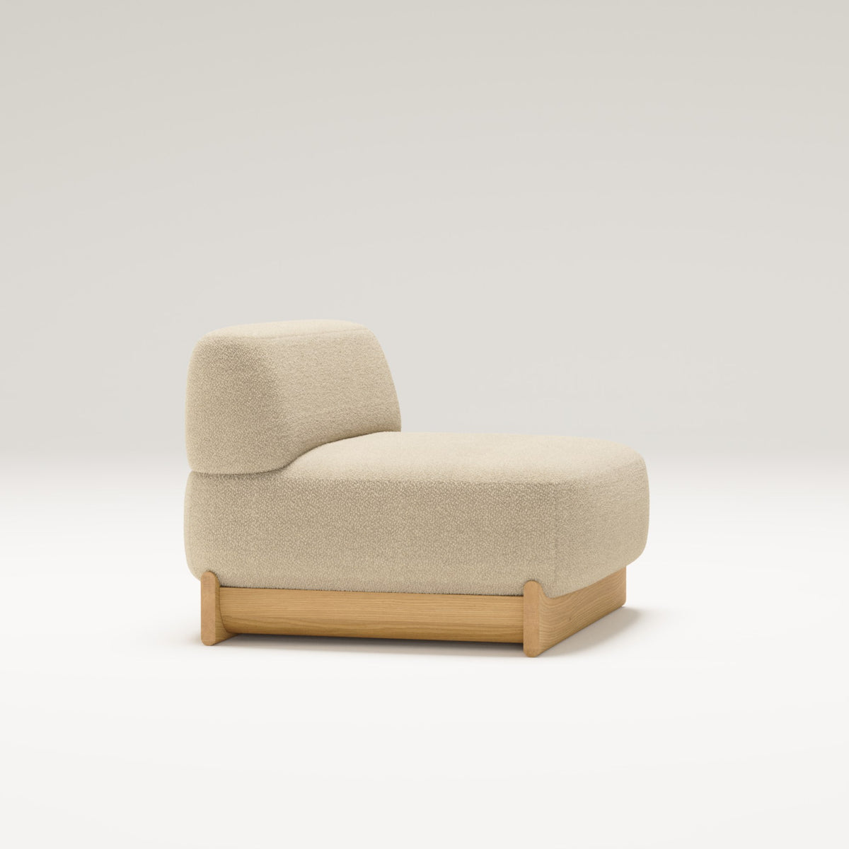 Chauffeuse Dome en chêne et tissu beige vue de côté
