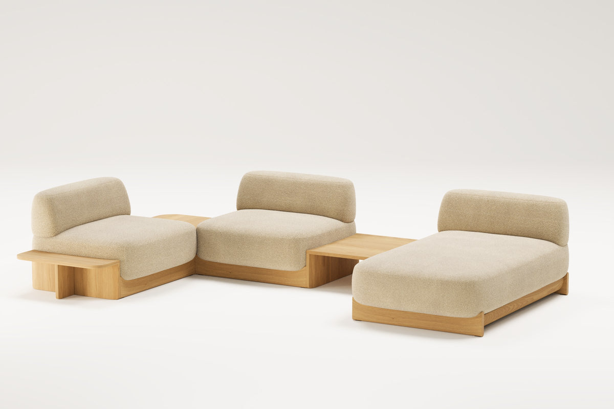 Canapé composé de modules Dome en chêne et tissu beige