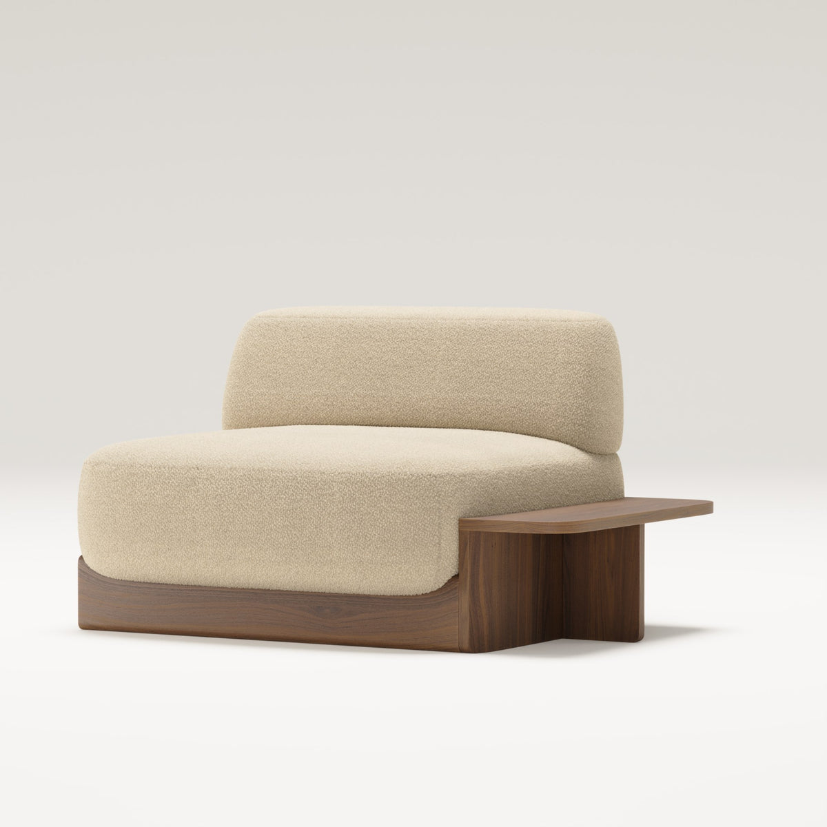 Chauffeuse Dome en noyer et tissu beige avec la table d'appoint latérale Dome