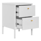 Chevet Dalby blanc 2 tiroirs ouverts glissières métal rangement intérieur