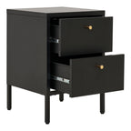 Chevet Dalby noir 2 tiroirs ouverts glissières métal rangement intérieur