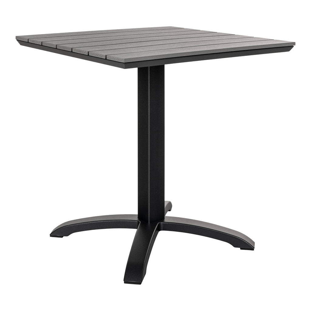 Table bistrot carrée plateau lames nonwood gris pied aluminium noir quadripode vue angle