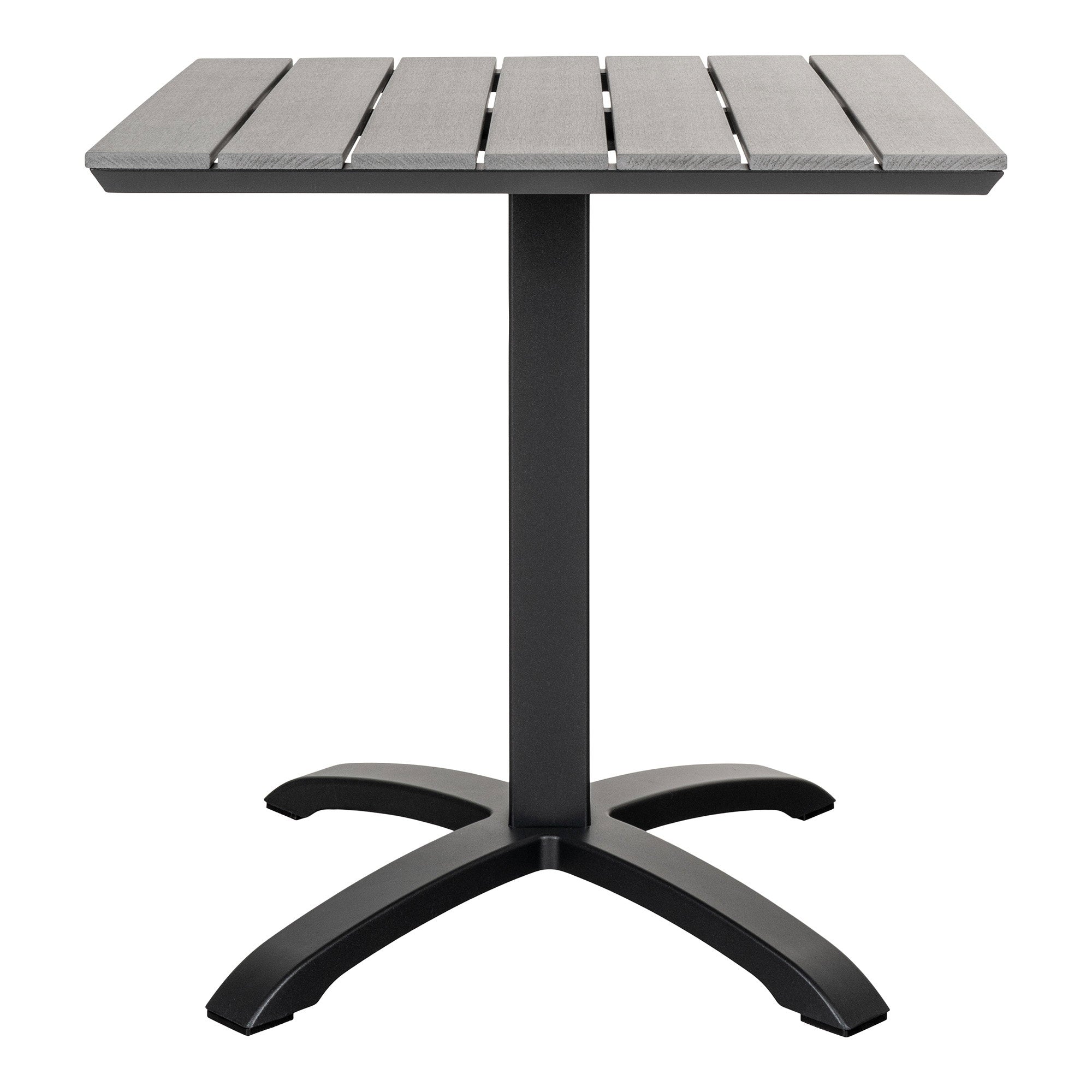 Table bistrot Chicago nonwood gris pied alu noir base quadripode vue profil fond blanc
