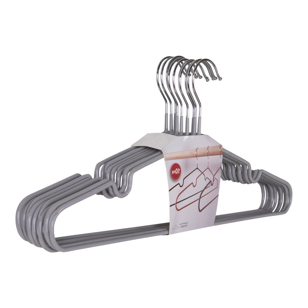Lot de 10 cintres métal gris Massa empilés avec crochets chromés, vue perspective