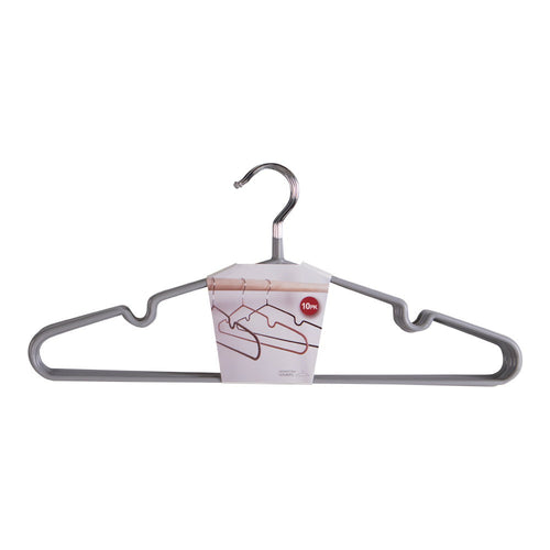 Cintre métal gris Massa lot de 10 avec packaging, crochet chromé et encoches latérales anti-glisse
