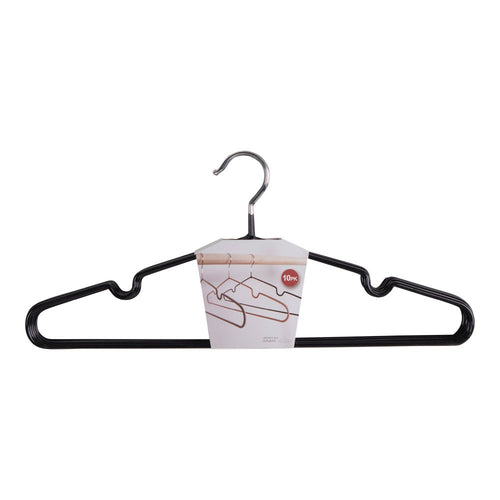 Cintre métal noir Massa lot de 10 avec packaging, crochet chromé et encoches latérales anti-glisse