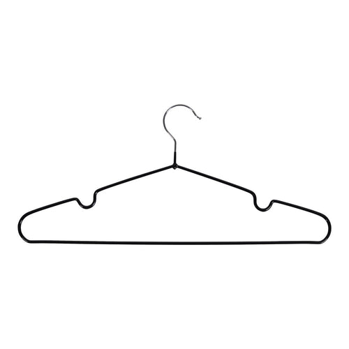 Cintre métal noir Massa vu de face, crochet argenté rotatif et encoches maintien vêtements