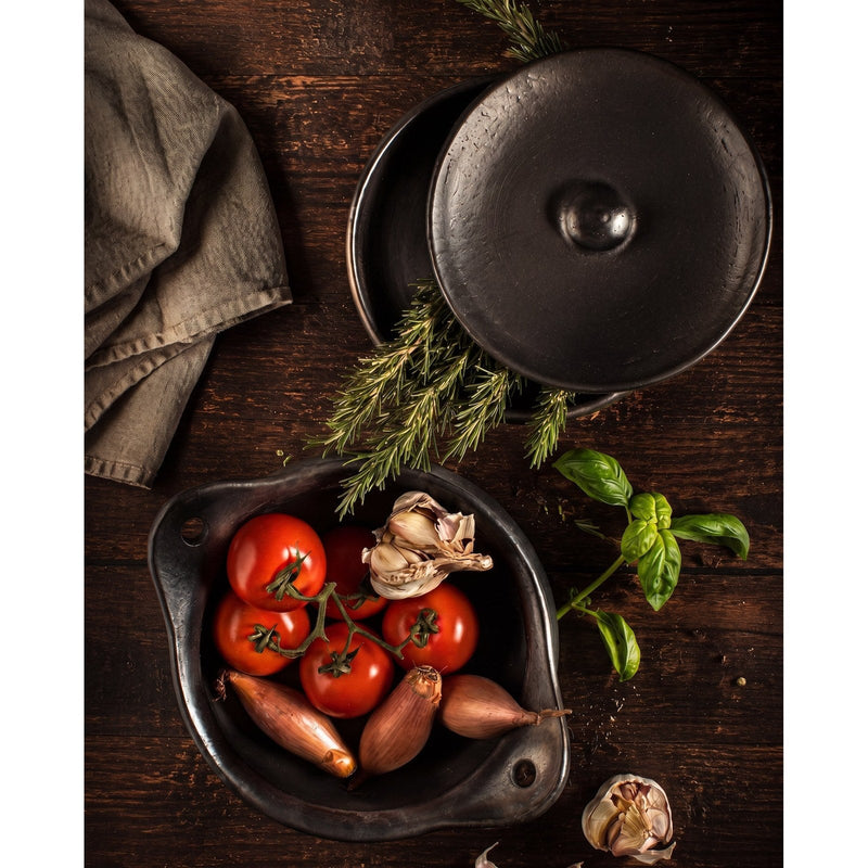 Dimensions Cocotte basse en terre cuite noire avec couvercle 29 cm