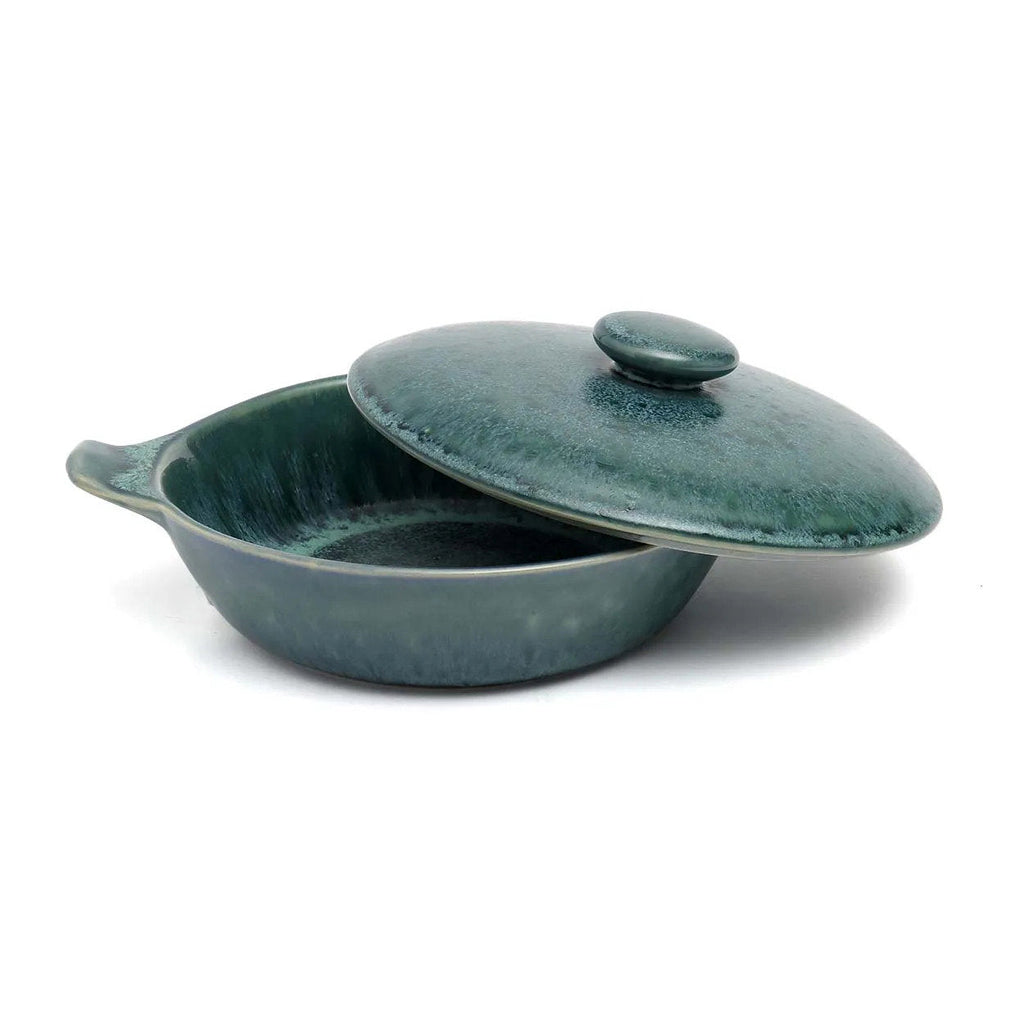 Cocotte basse en grès émaillé vert bleuté 25 cm, vue 3