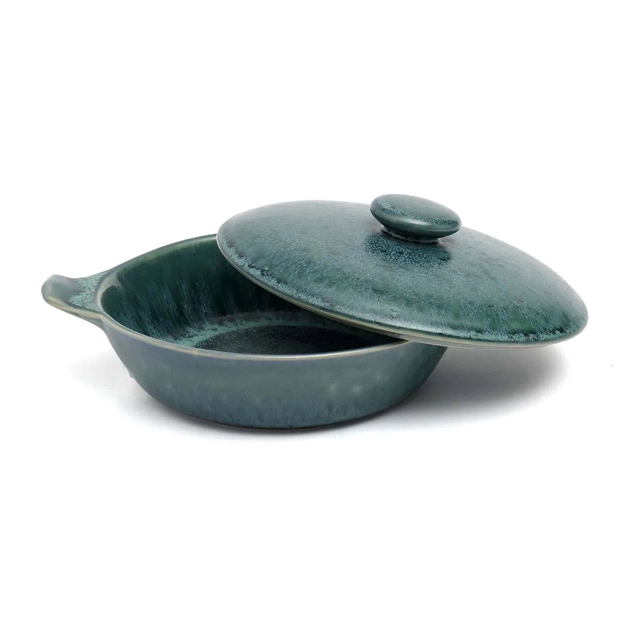 Cocotte basse en grès émaillé vert bleuté 25 cm, vue 3