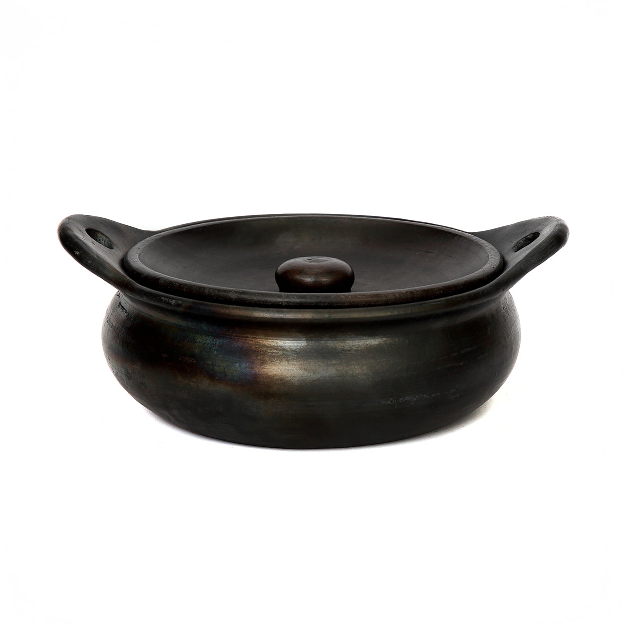 Cocotte basse en terre cuite noire avec couvercle 29 cm