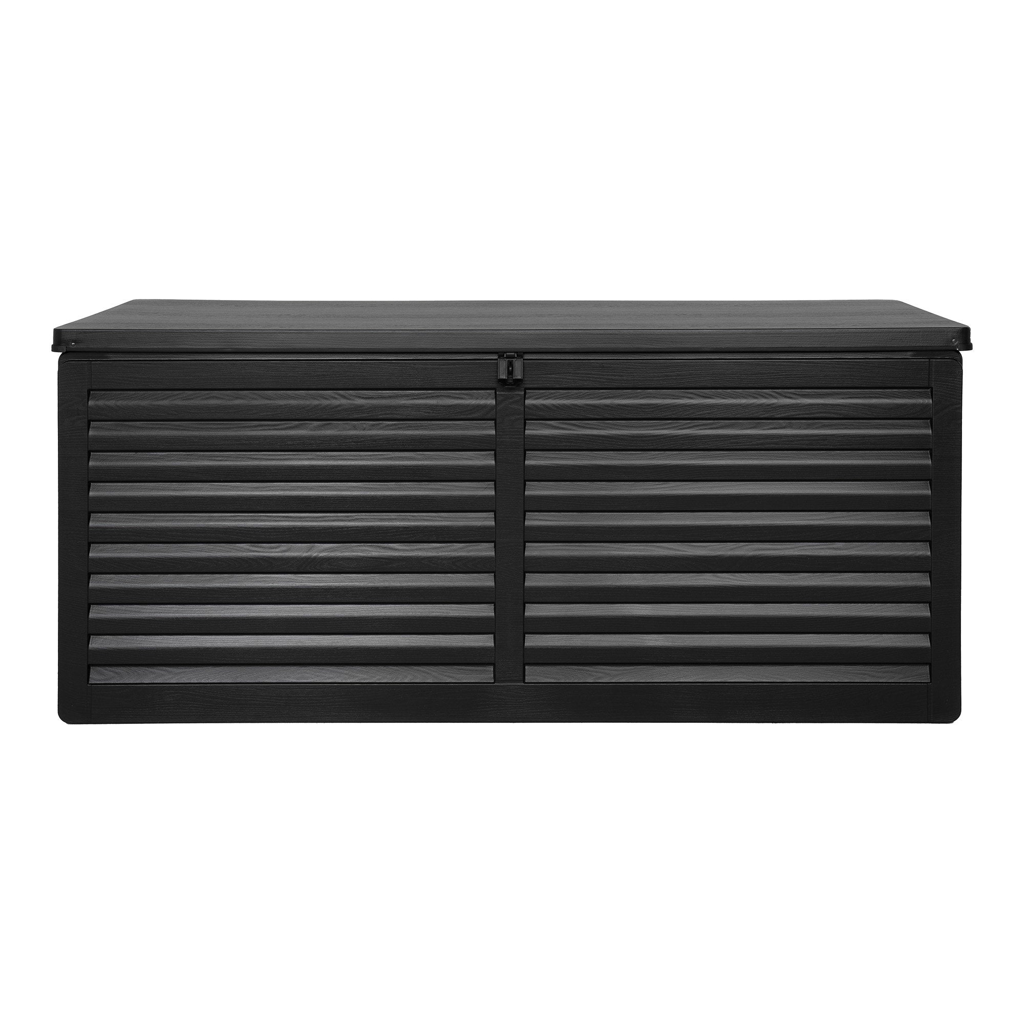 Coffre rangement Dubrovnik plastique noir 490L fermé vue de face fond blanc