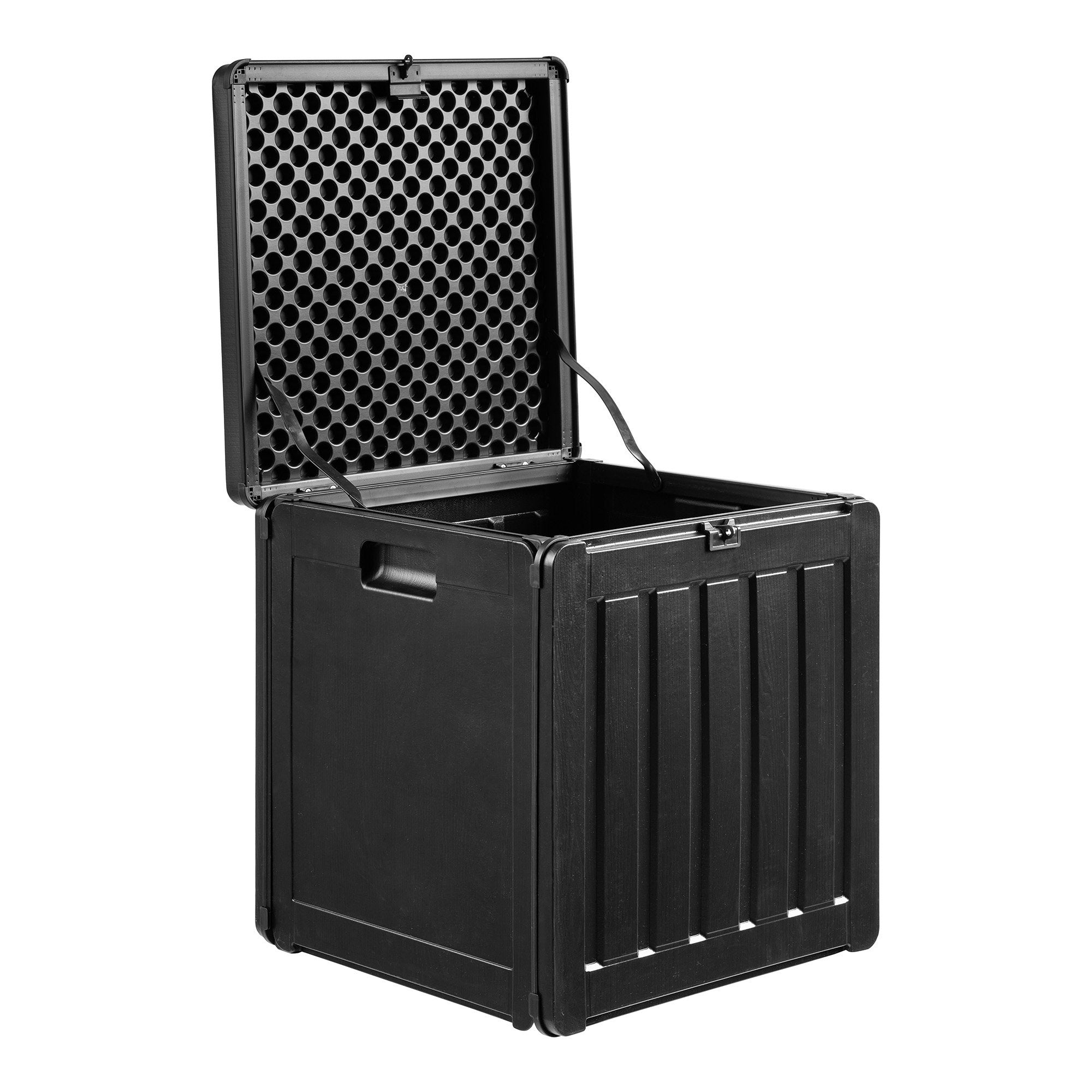 Coffre rangement Sobra plastique noir fermé vue de face fond blanc